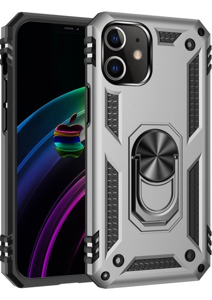 Apple iPhone 12 Mini Kılıf Sofya Yüzüklü Silikon Kapak - Gümüş Zrnet