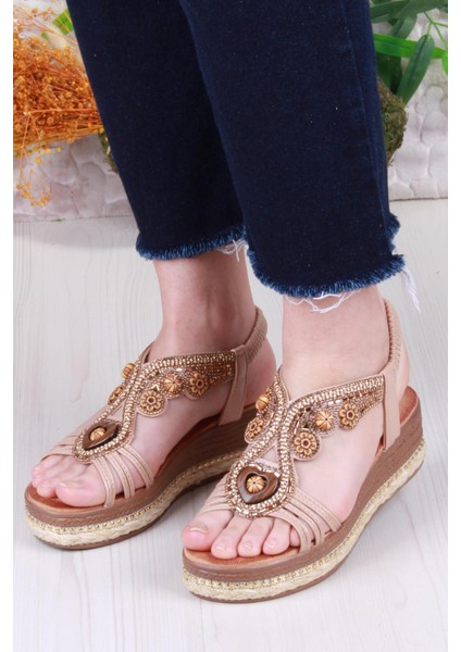 Gizem Anatomik Rahat Taban Taşlı Boncuklu Lastikli Kadın Sandalet fiyatları