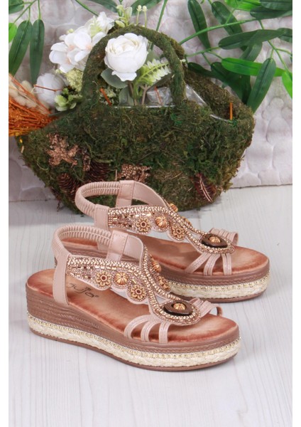 Gizem Anatomik Rahat Taban Taşlı Boncuklu Lastikli Kadın Sandalet modelleri