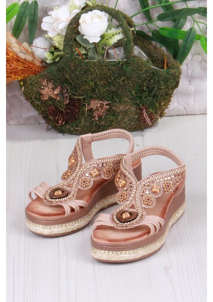 Gizem Anatomik Rahat Taban Taşlı Boncuklu Lastikli Kadın Sandalet fırsatları