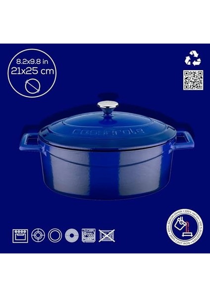 Metal Oval Döküm Tencere, 25 Cm, 3.19 L Hacim, Mavi modelleri