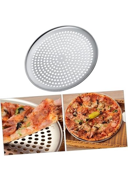 Home Paslanmaz Çelik Pizza Tepsisi,delikli Lahmacun ve Pizza Tavası,fırın Tepisisi (32 Cm)