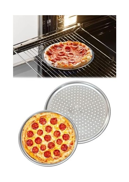 Home Paslanmaz Çelik Pizza Tepsisi,delikli Lahmacun ve Pizza Tavası,fırın Tepisisi (32 Cm)