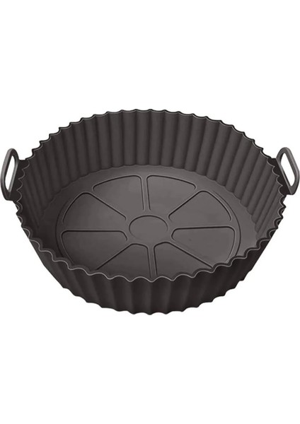 Yeniden Kullanılabilir Xl Airfryer Silikon Pişirme Kabı 23 cm Bpa Içermez Airfryer Pişirme Kağıdı, Yapışmaz Kolay Temizlenir, Büyük Boy Silikon Pişirme Kalıbı (Siyah)