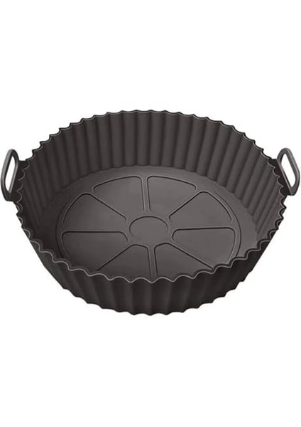 Yeniden Kullanılabilir Xl Airfryer Silikon Pişirme Kabı 23 cm Bpa Içermez Airfryer Pişirme Kağıdı, Yapışmaz Kolay Temizlenir, Büyük Boy Silikon Pişirme Kalıbı (Siyah)