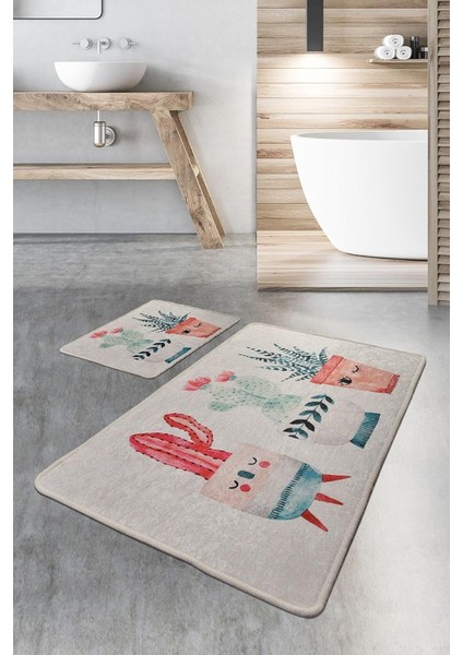 Happy Cactus Djt 2li Set Banyo Halısı, Paspas