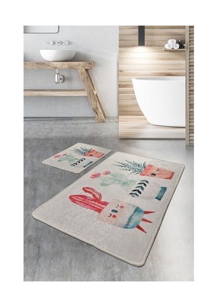 Happy Cactus Djt 2li Set Banyo Halısı, Paspas