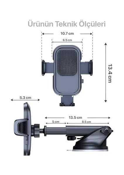 Otomatik Klipsli Araba Telefon Tutucu Cam ve Torpido Için Yüksek Kalite Yapışkan, Ayarlanabilir Yükseklik ve Yakınlık Ergonomik Tasarım Araç Telefon Tutucu