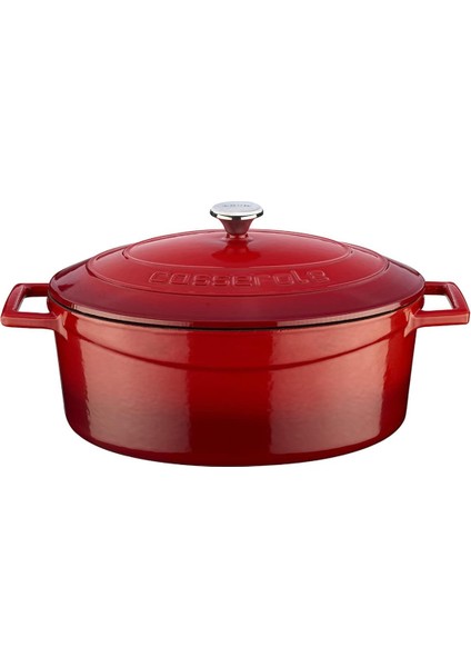 Metal Oval Döküm Tencere, 27 Cm, 3.91 L Hacim, Kırmızı