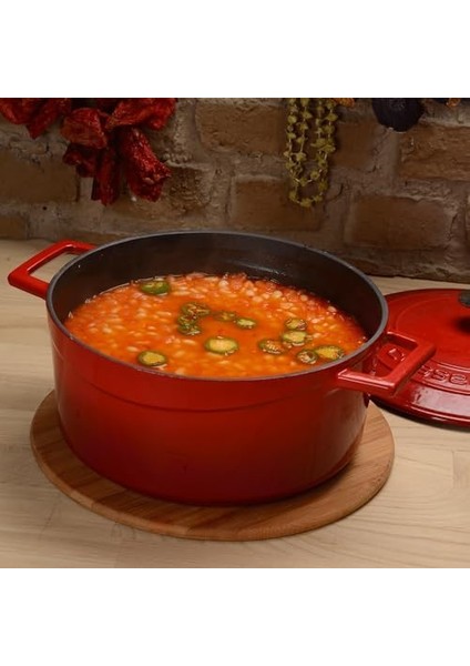 Metal Oval Döküm Tencere, 27 Cm, 3.91 L Hacim, Kırmızı