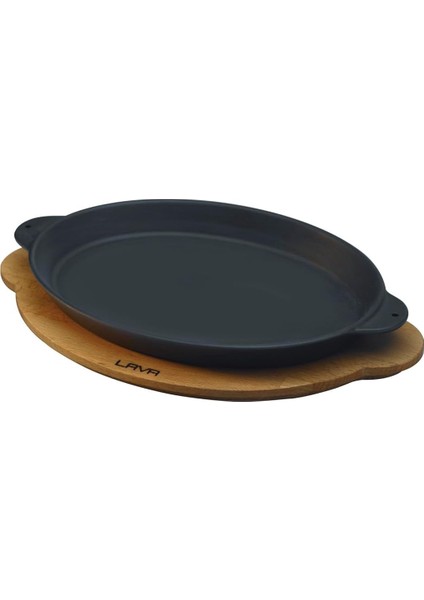 Pişirme Kabı Lv Eco Ft 1824 T10 K4 Fajita Plaka, Oval, Integral Metal ve Ahşap Plaka, Ölçüler 18 x 24 Cm, Dökme Demir, Siyah