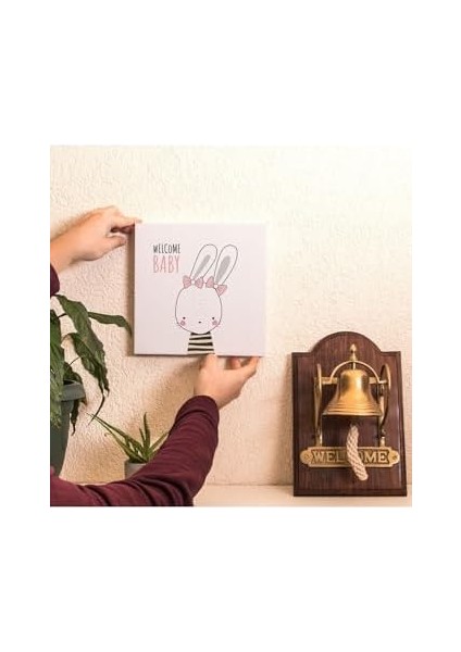 Bebek Odasına Özel Minimal Tavşan Tasarımlı Kanvas 25 x 25 cm Ölçüsündedir