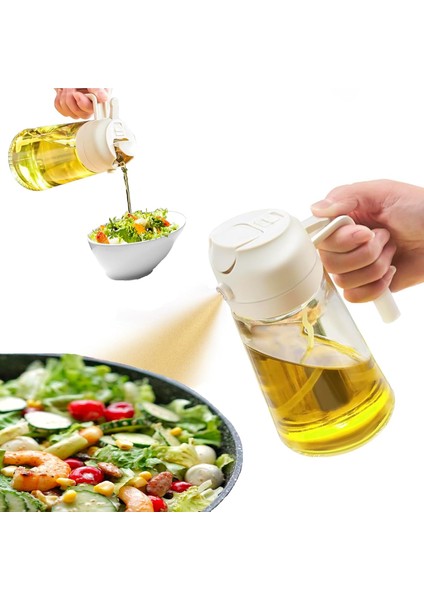 Pişirme Için Yağ Püskürtücüsü, 2'si 1 Arada Zeytinyağı Dispenseri ve Yağ Püskürtücüsü 470ML Zeytinyağı Püskürtücü, Hava Fritözü Için Yağ Püskürtücü, Salata, Barbekü, Kavurma-Beyaz