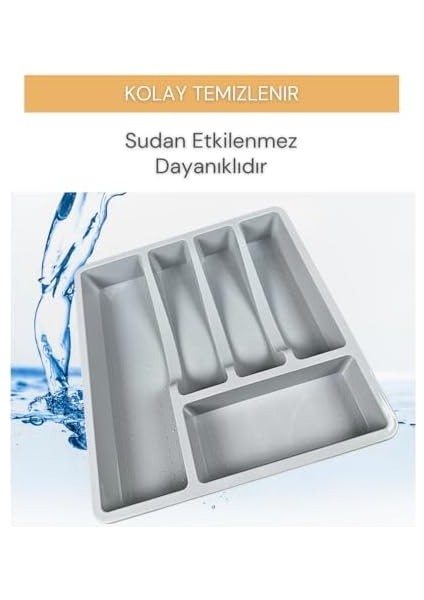 5 Bölme Çekmece Içi Kaşıklık Organizer Çatal Kaşık Bıçak Düzenleyici Pratik Kepçe 33X35 cm Gri Renk