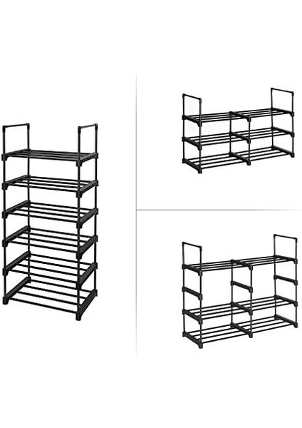 6 Katlı Ayakkabı Rafı, Metal Ayakkabı Rafı, 12-15 Çift Ayakkabı Için Ayakkabı Düzenleyici, Istiflenebilir, Koridor, Oturma Odası, Yatak Odası Için, 30 x 45 x 106 Cm, Siyah LSA23BK