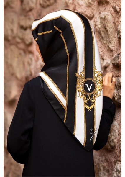 Twill Ipek Eşarp Siyah, Krem