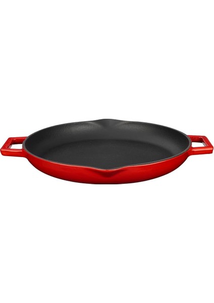 Metal Döküm Kızartma Tavası, Metal Kulplu, 26 Cm, Kırmızı