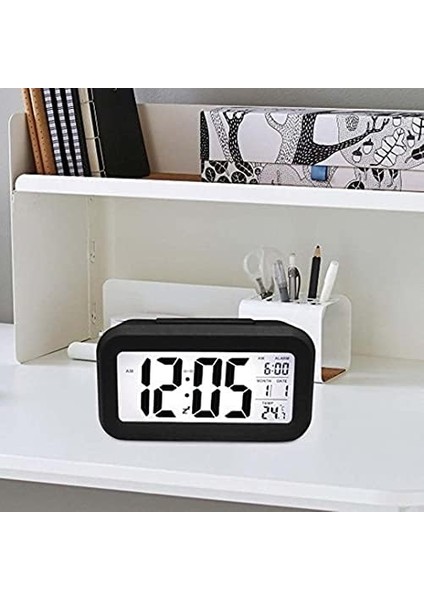 LCD Dijital Alarmlı, Gece Görüşlü Masa Saati, Termometreli Çalar Saat