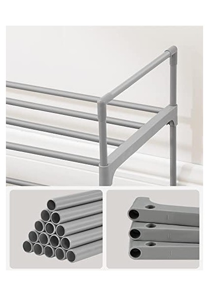 3 Katmanlı Ayakkabı Rafı, Ayakkabı Saklama Düzenleyici, Metal Saklama Rafı, 12 Ile 15 Çift Ayakkabıya Uygun, 30,5 x 92 x 55 Cm, Gri LSA303G01