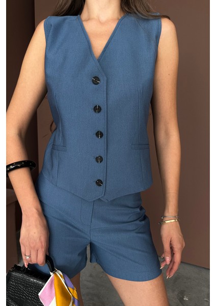Grip&hug Tencel Yelek - Şort Takım - Indigo