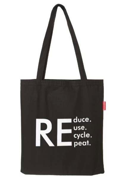 Baghashtag Siyah Bez Çanta Reduce Reuse Recycle Repat Baskılı