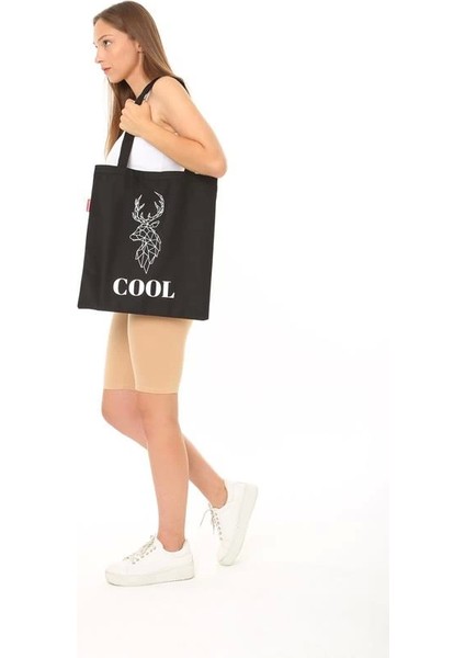 Baghashtag Siyah Bez Çanta Cool Geyik Baskılı