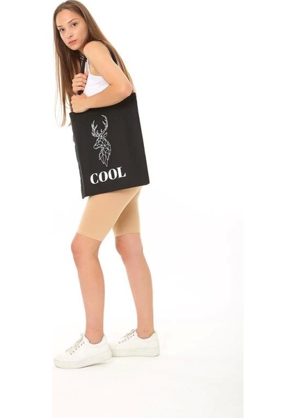 Baghashtag Siyah Bez Çanta Cool Geyik Baskılı