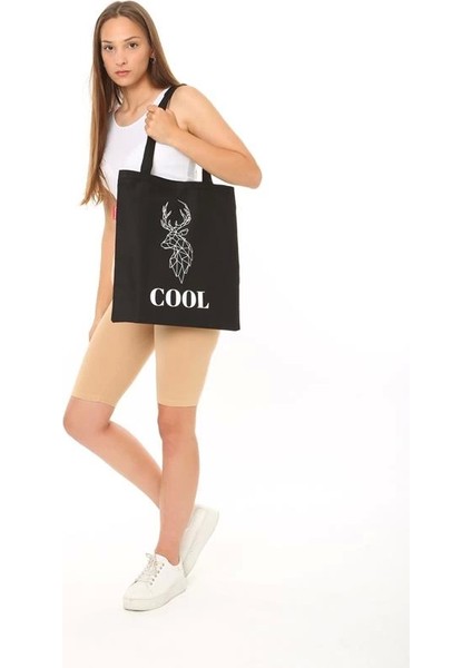 Baghashtag Siyah Bez Çanta Cool Geyik Baskılı