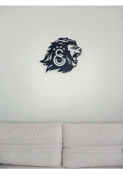Lazer Kesim Metal Galatasaray Armalı Aslanbaşı Duvar Dekorasyonu 48X60 cm