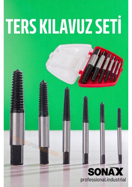 Ters Kılavuz 6 Lı Set Saf Çelik Kırık Civata Vida Sökücü Kırılmış Vida Civata Sökme Aparatı 721690