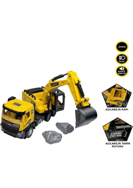 AA992-01AB Çek Bırak Işıklı ve Sesli 1:28 Kamyon Ekskavatör / Beton Mikseri