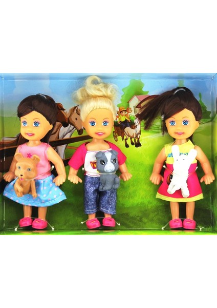 Cute Girl Mini Bebek ve Evcil Hayvan Üçlü Set