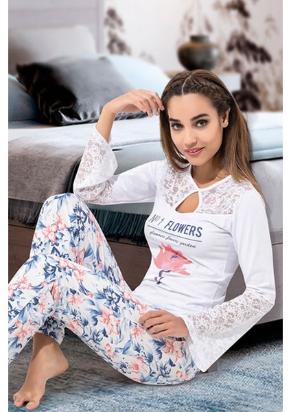 Hsyn Uzun Kol Dantelli Kadın Pijama Takım 1115 Akdenizpos Yeni