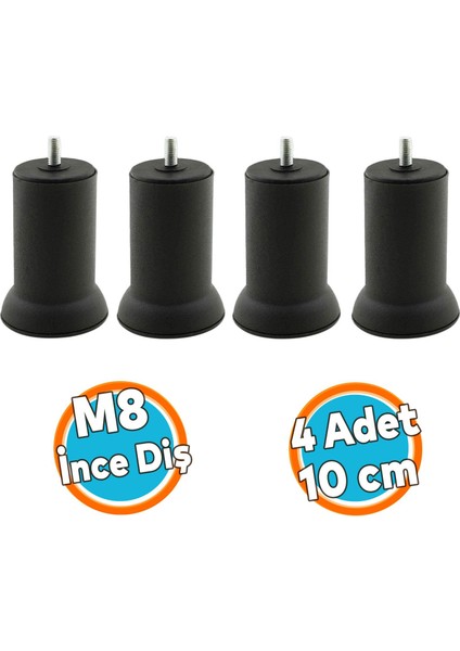 Mobilya Yatak Metal Kanepe Baza Koltuk Orta Destek Ayağı M8 Civata Siyah Metal Ayak 10 cm