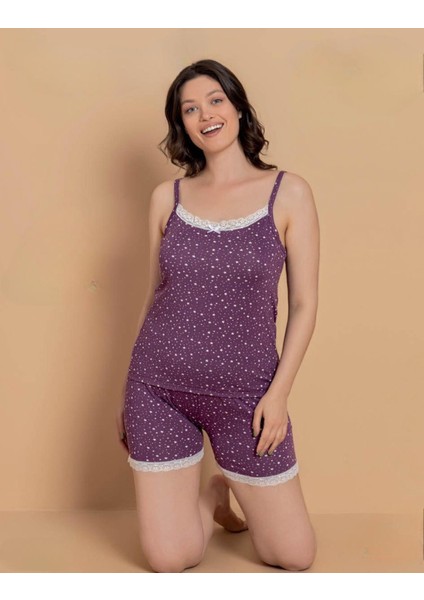 Kadın Ip Askılı Milan Kumaş Likralı Şortlu Pijama Takımı 6026 - 1 Adet