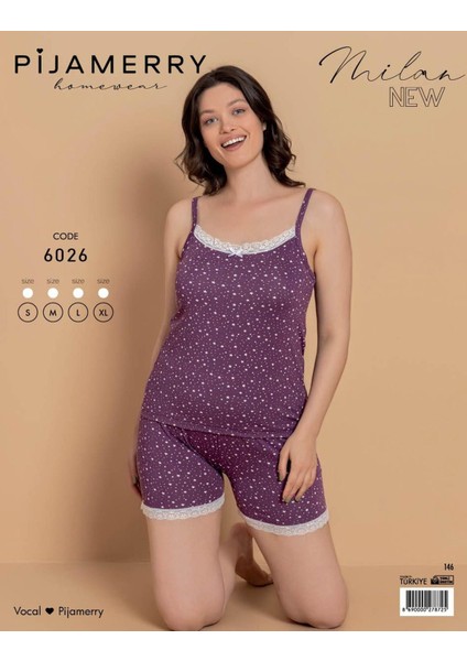 Kadın Ip Askılı Milan Kumaş Likralı Şortlu Pijama Takımı 6026 - 1 Adet