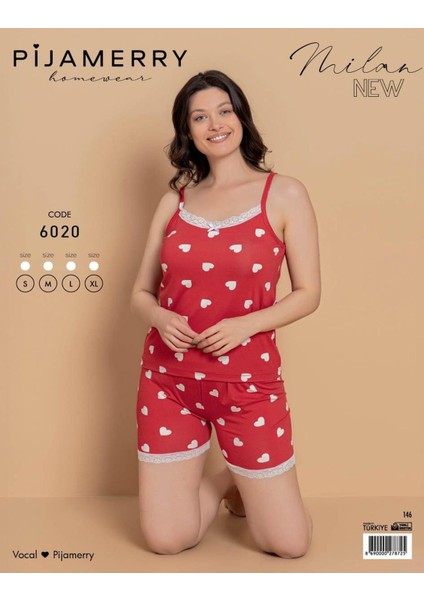 Kadın Ip Askılı Milan Kumaş Likralı Şortlu Pijama Takımı 6020 - 1 Adet