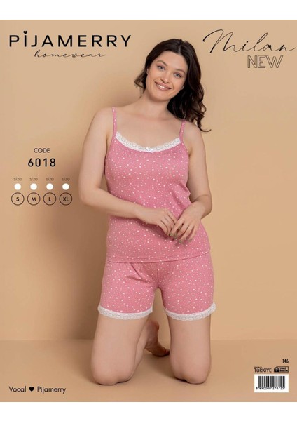 Kadın Ip Askılı Milan Kumaş Likralı Şortlu Pijama Takımı 6018 - 1 Adet