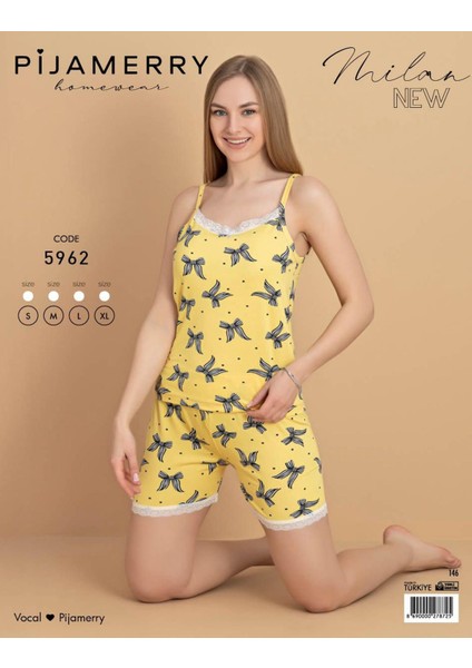 Kadın Ip Askılı Milan Kumaş Likralı Şortlu Pijama Takımı 5962 - 1 Adet