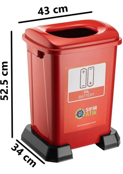 SY-4395 Sıfır Atık Pil Geri Dönüşüm Çöp Kutusu 50 Lt Kırmızı