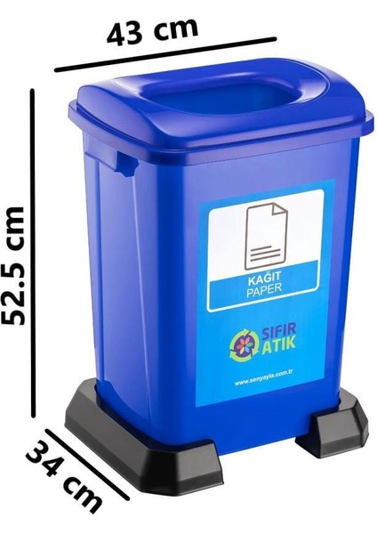 SY-4395 Sıfır Atık Kağıt Geri Dönüşüm Çöp Kutusu 50 Lt Mavi