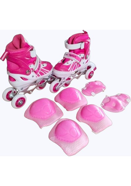 Can Sport Ayarlabilir Frenli Işıklı Alıştırma Pateni ve Koruma Seti Pembe