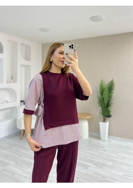 Kadın Kristal 2 Iplik Kumaş Yanları Çizgili Takım