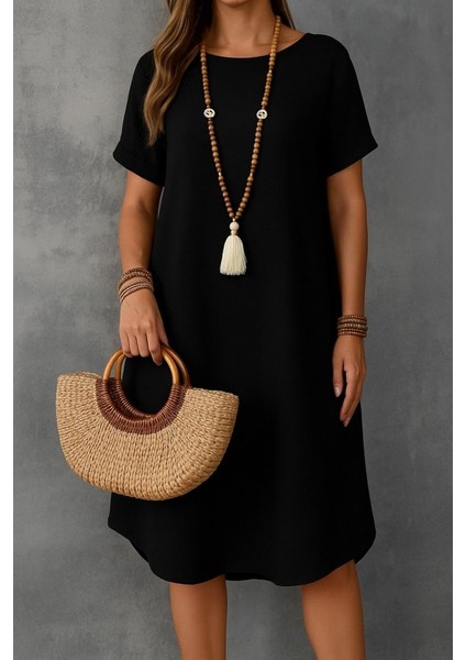 Miracotton Kadın Kısa Kollu Kayık Yaka Bürümcük Elbise