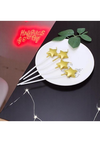 Yüksek Kalite 4 Adet Parlak Metalik Yıldızlı Gold Mum Gold Yıldızlı Pasta Mumu Doğum Günü Mumu 15 cm fiyatları