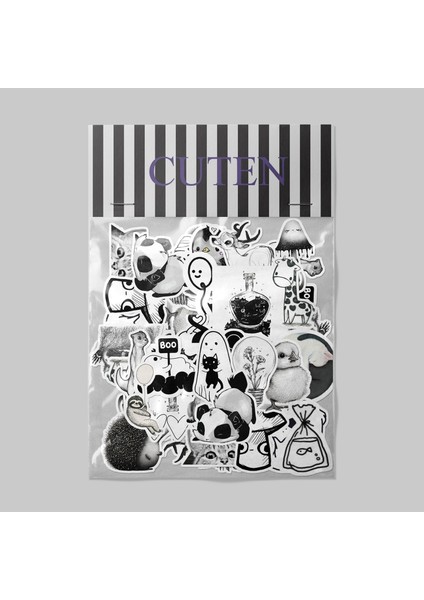 Black And White Cuten Sticker Paketi -Bullet Journal - Ajanda - Planner - Defter - Laptop Etiket Çıkartma Çok Renkli 10 x 15 Paket Boyutu 3 x 5 cm Stickerlar Paket Içeriği 25 Adet Dadi Ramba Sticker