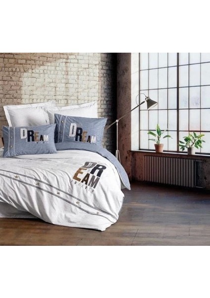 Cotton Box Mood Nakışlı Ranforce Çift Kişilik Nevresim Takımı Forever Gri
