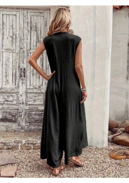 Kadın Kısa Kollu Önden Düğmeli Paçaya Doğru Geniş Cepli Uzun Bürümcük Tulum modelleri
