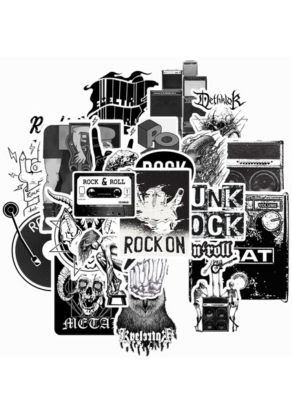 Black And White Rock Sticker Paketi -Bullet Journal - Ajanda - Planner - Defter - Laptop Etiket Çıkartma Çok Renkli 10 x 15 Paket Boyutu 3 x 5 cm Stickerlar Paket Içeriği 25 Adet Dadi Ramba Sticker