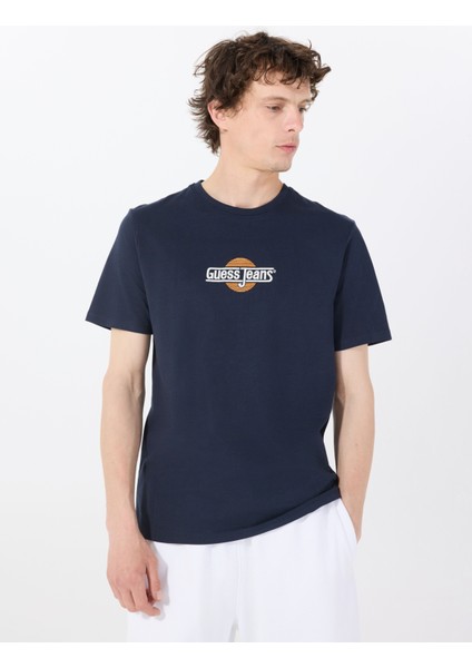 Bisiklet Yaka Desenli Lacivert Erkek T-Shirt M5GI23K8HM0A71W Gj Ss Cn Slım Suns